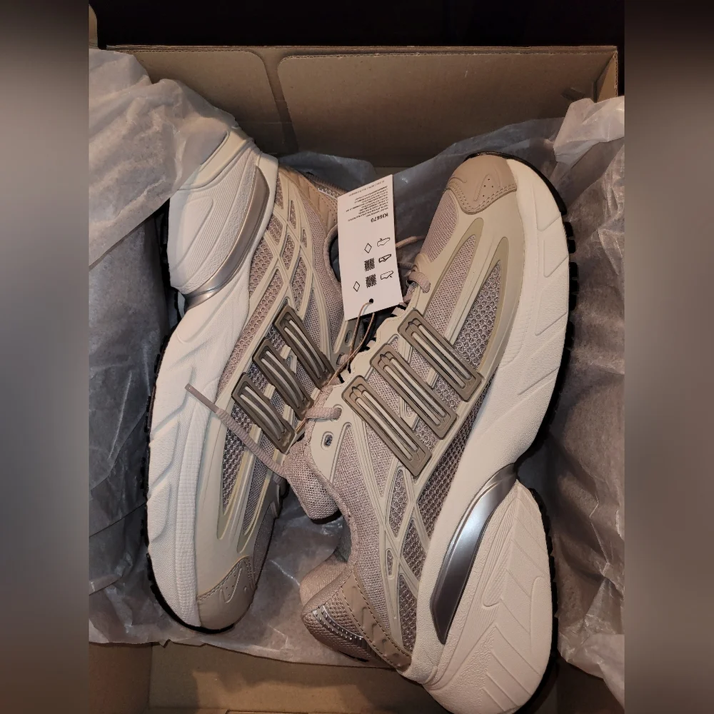 adidas Men's Athletic Shoes Beige Silver Mesh Trainers
